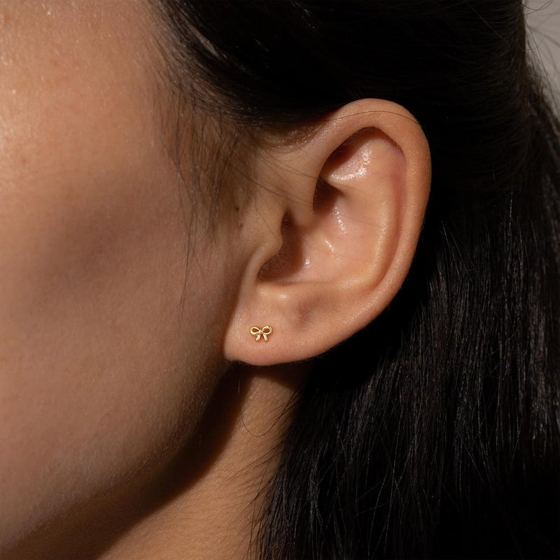 JIAOGE Valentines Day Gifts for Her Kids Teen Girls - Gold Bow Earrings for Women Jewelry Huggie Hoop Stud Earrings Hypoallergenic CZ Pearl Drop Bow Earring Gifts for Girls Wedding Birthday Gifts - Image 4